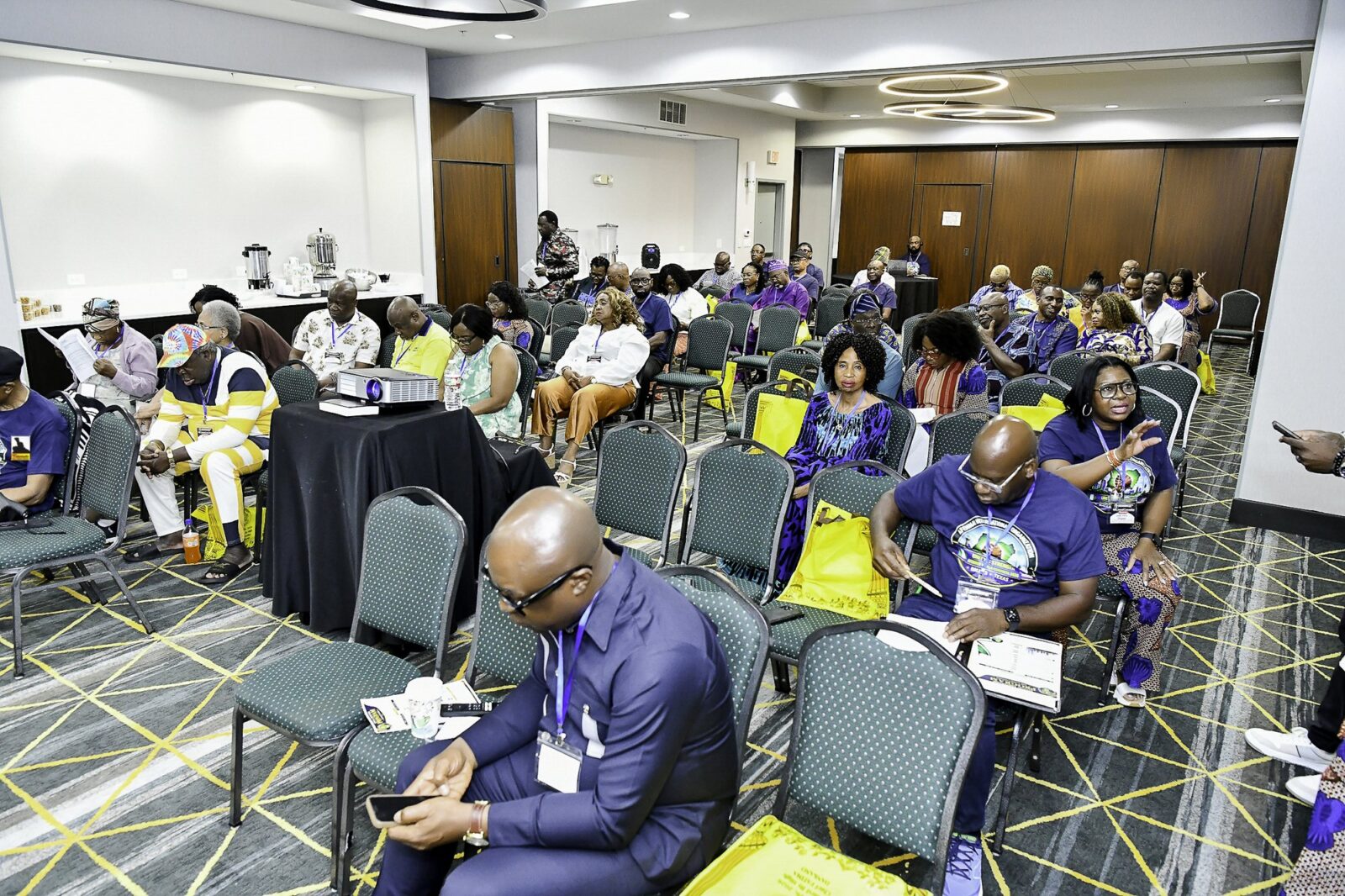 A view across the seated convention audience