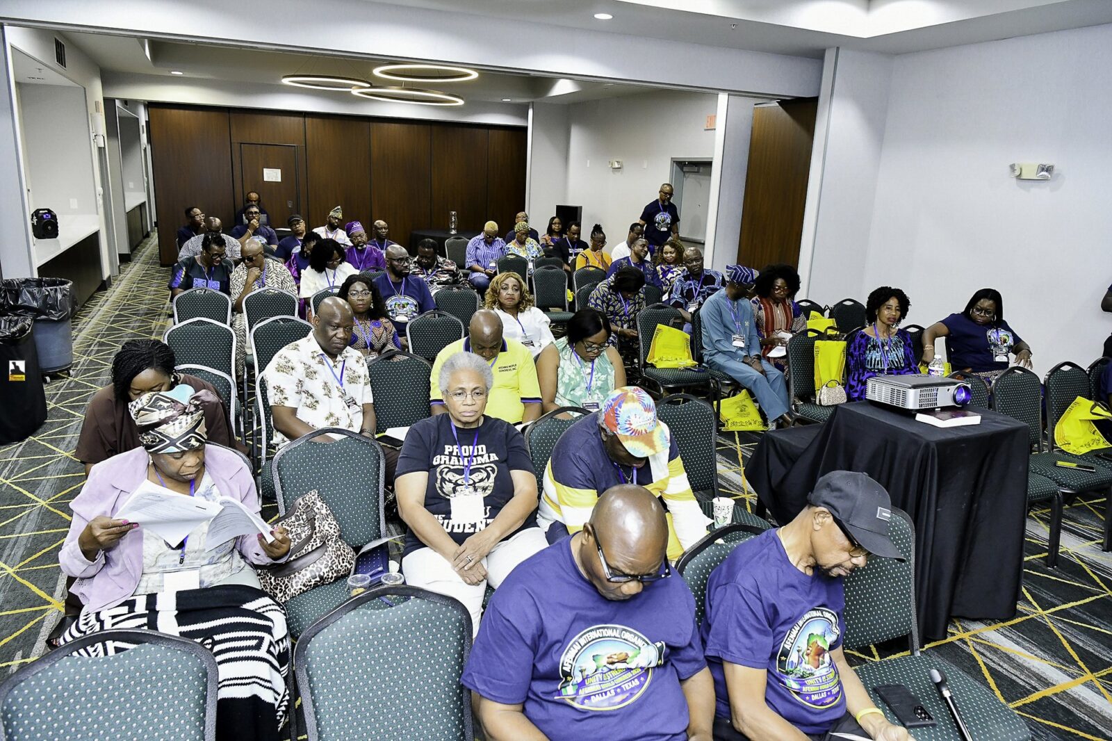 A view across the seated convention audience