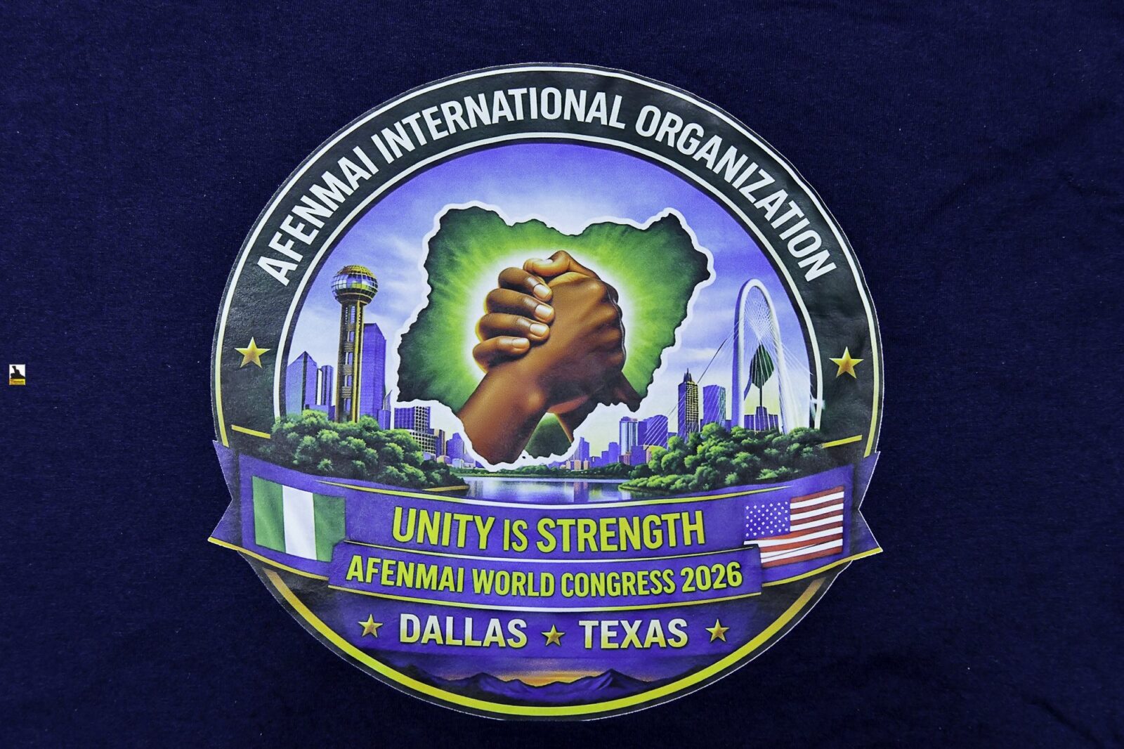 Convention design printed on a blue T-shirt